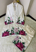 Stylish Women's Stitched Co-Ord Set in Printed Shamoz Silk - 2 Pcs