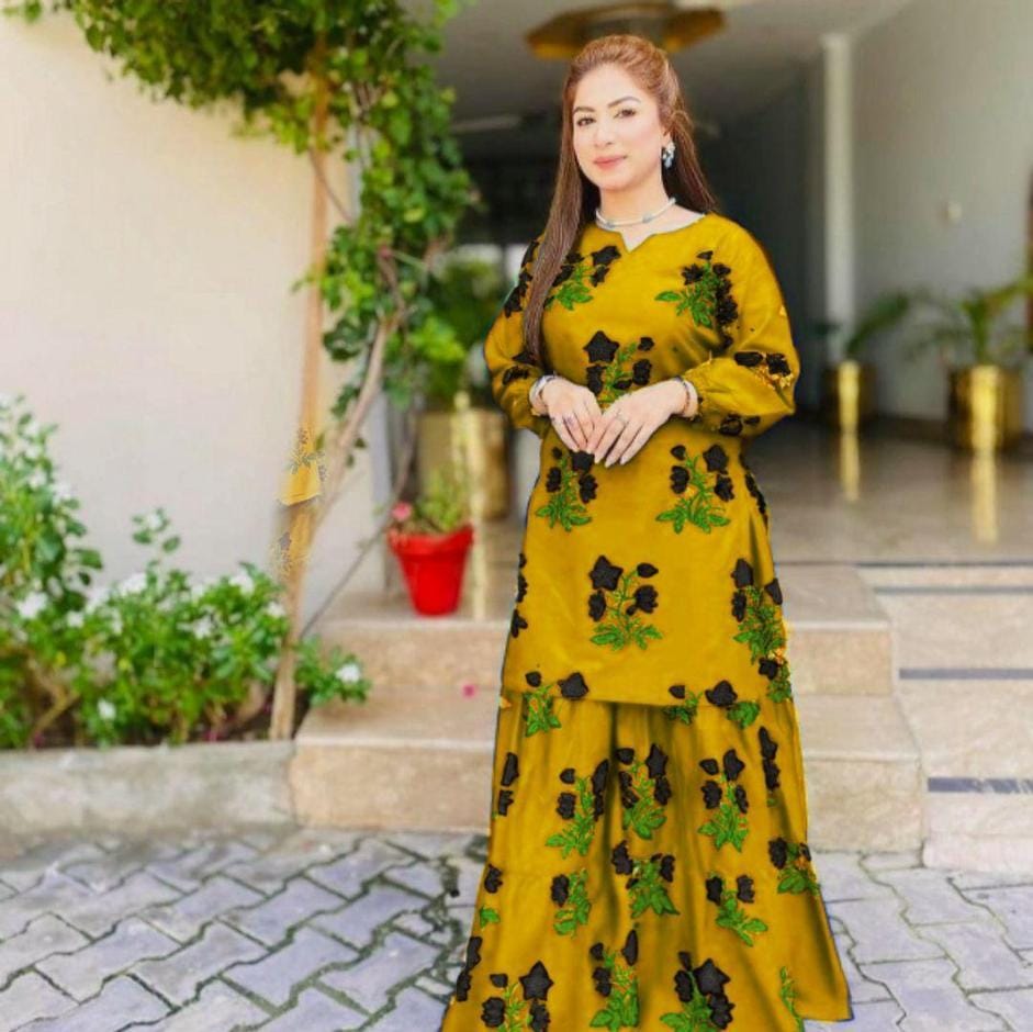 2 Pcs Women's Stitched Linen Printed Suit