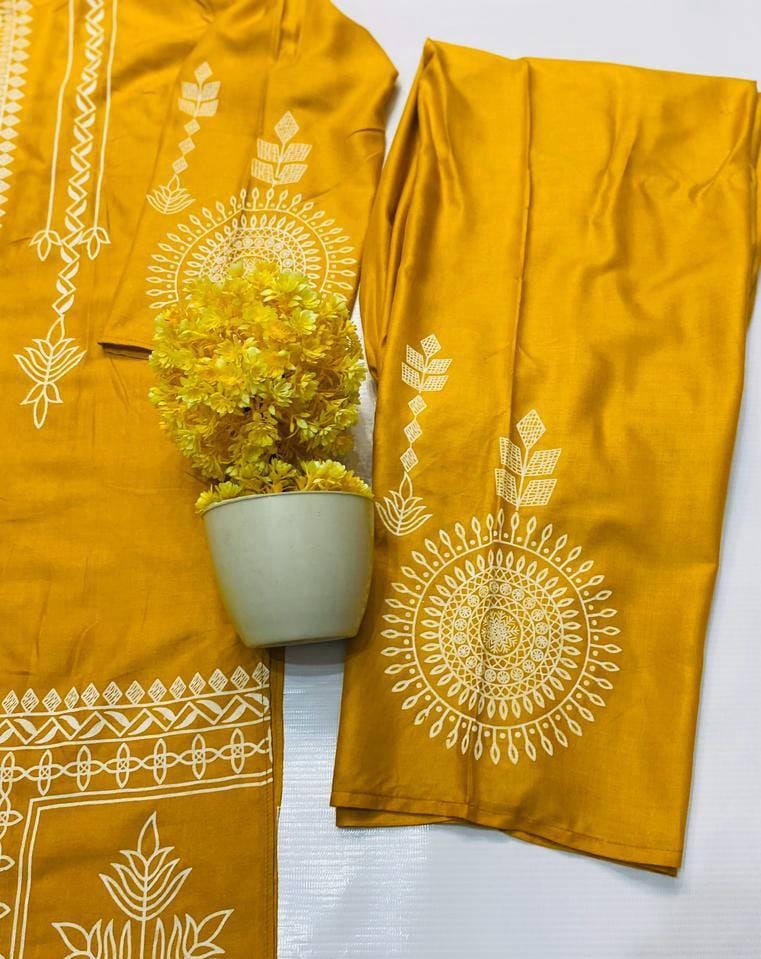 2 Pcs Women's Stitched Linen Block Printed Suit