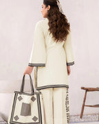 Elegant White Embroidered Linen Shirt and Trouser Set