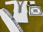 Elegant White Embroidered Linen Shirt and Trouser Set