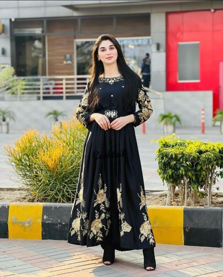 Stunning Embroidered Shamoz Silk Maxi Dress - 1 Pc