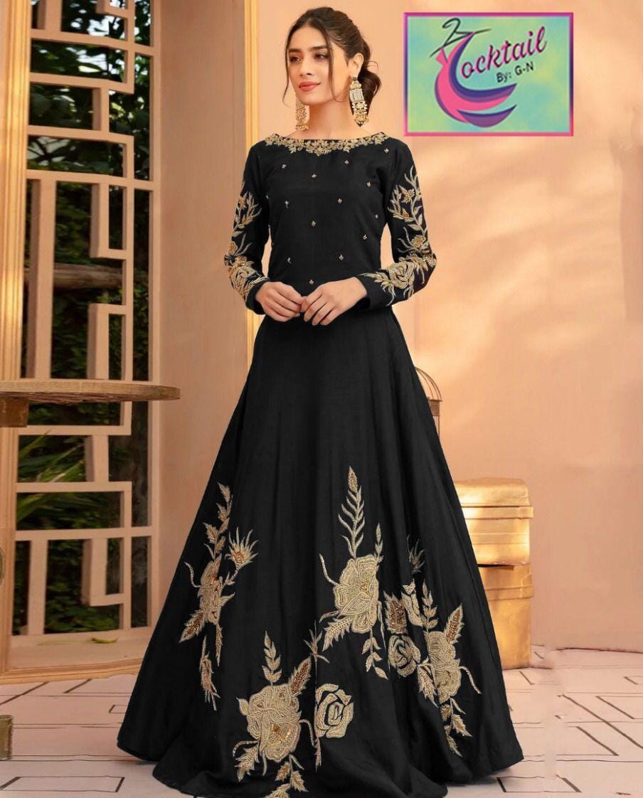 Stunning Embroidered Shamoz Silk Maxi Dress - 1 Pc
