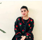 3 Pcs Women's Stitched Silk Embroidered Gown
