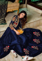 2 Pcs Women's Stitched Silk Plain Maxi With Embroidered Jacket