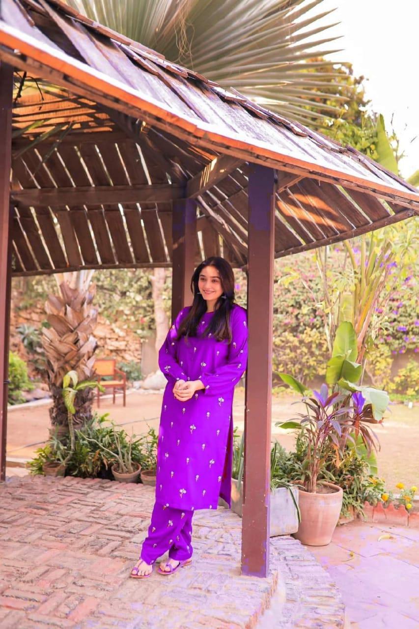 2 Pcs Women's Stitched Embroidered Shirt And Trouser