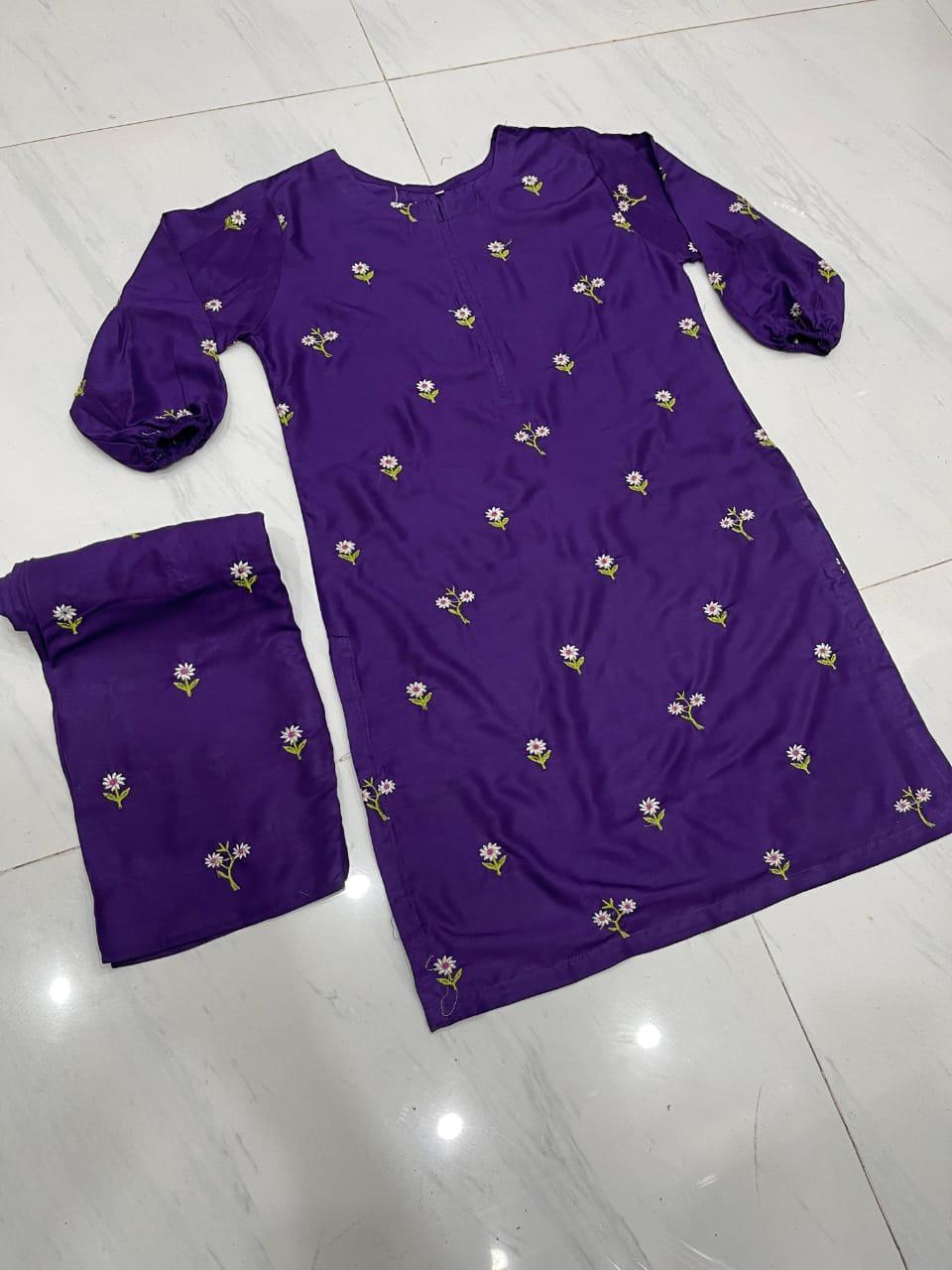 2 Pcs Women's Stitched Embroidered Shirt And Trouser
