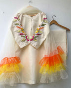Elegant Women's Stitched Silk Suit - 3 Pcs - Embroidered Shirt and Plain Trouser with Net Dupatta