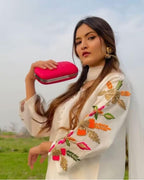 Elegant Women's Stitched Silk Suit - 3 Pcs - Embroidered Shirt and Plain Trouser with Net Dupatta