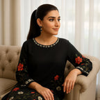 3 Pcs Women's Stitched Printed Shamoz Silk Embroidered Suit
