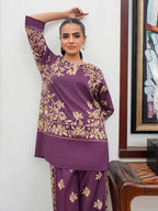 Stylish Printed Shamose Silk Shirt And Trouser Set - 2 Pcs